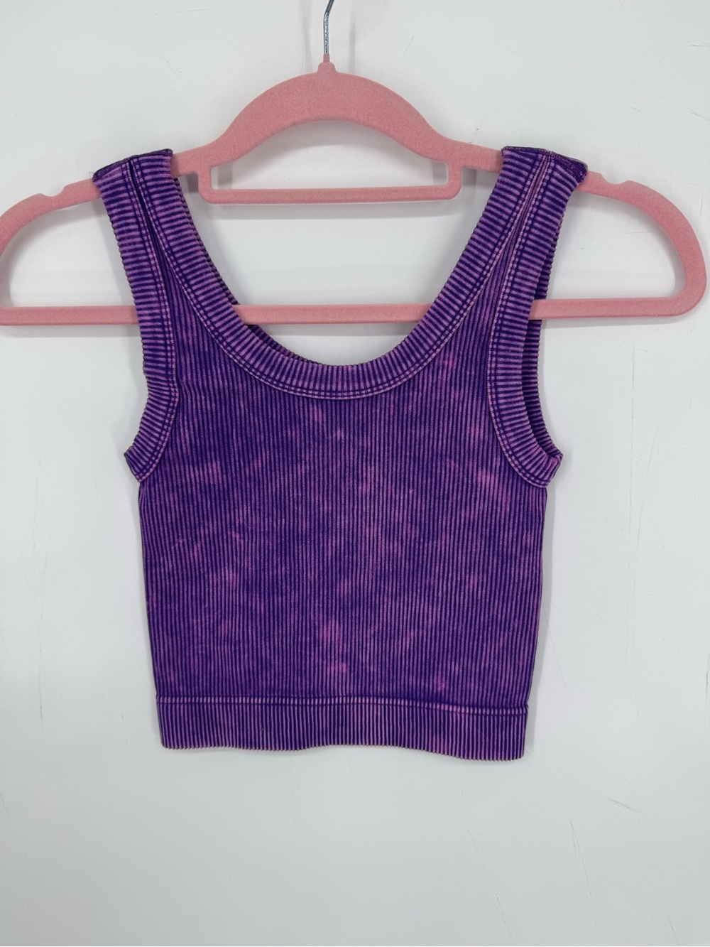Zenana Purple Acid Wash Ribbed Crop Tank Y2K Festival Stretch Brami Top Size S/M - Picture 2 of 8